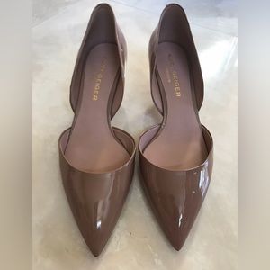 KURT GEIGER LONDON BOND HIGH HEEL 100% authentic Camel Patent Courts. Size 8 New